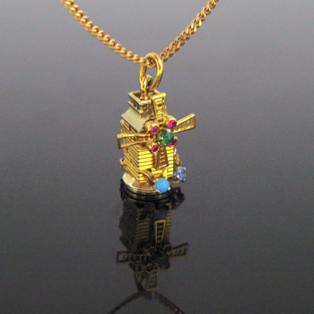 Vintage Windmill Charm Pendant, 18kt Yellow Gold, France