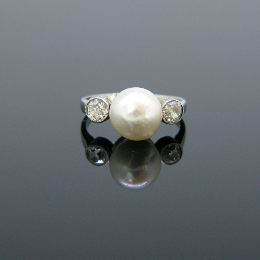 RESERVED Art Deco Cultured Pearl and Diamonds Ring, Platinum, circa 1925