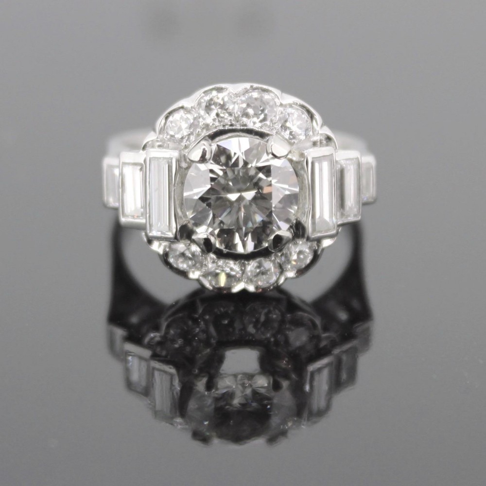 Art Deco 2.05ct Cut Diamond Cluster Ring, Platinum, France,  circa 1930
