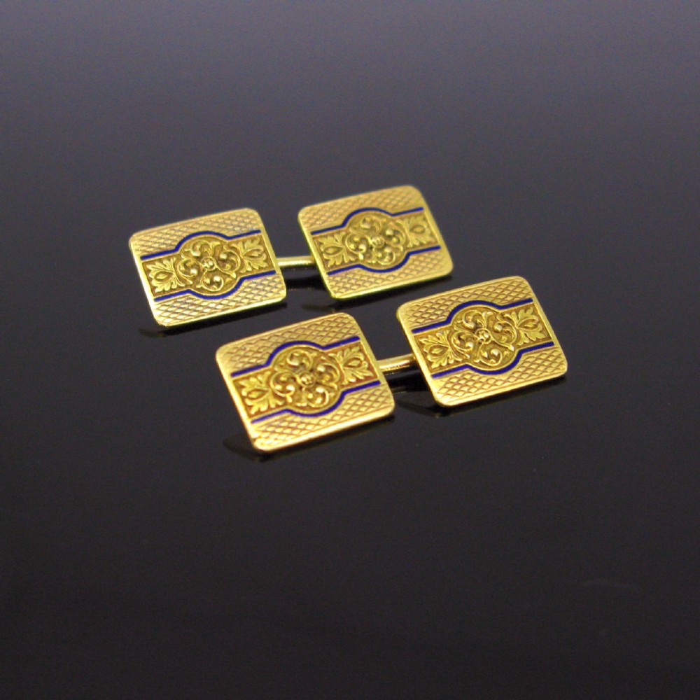 Antique Art Nouveau Enamel Cufflinks, 18kt gold, circa 1905