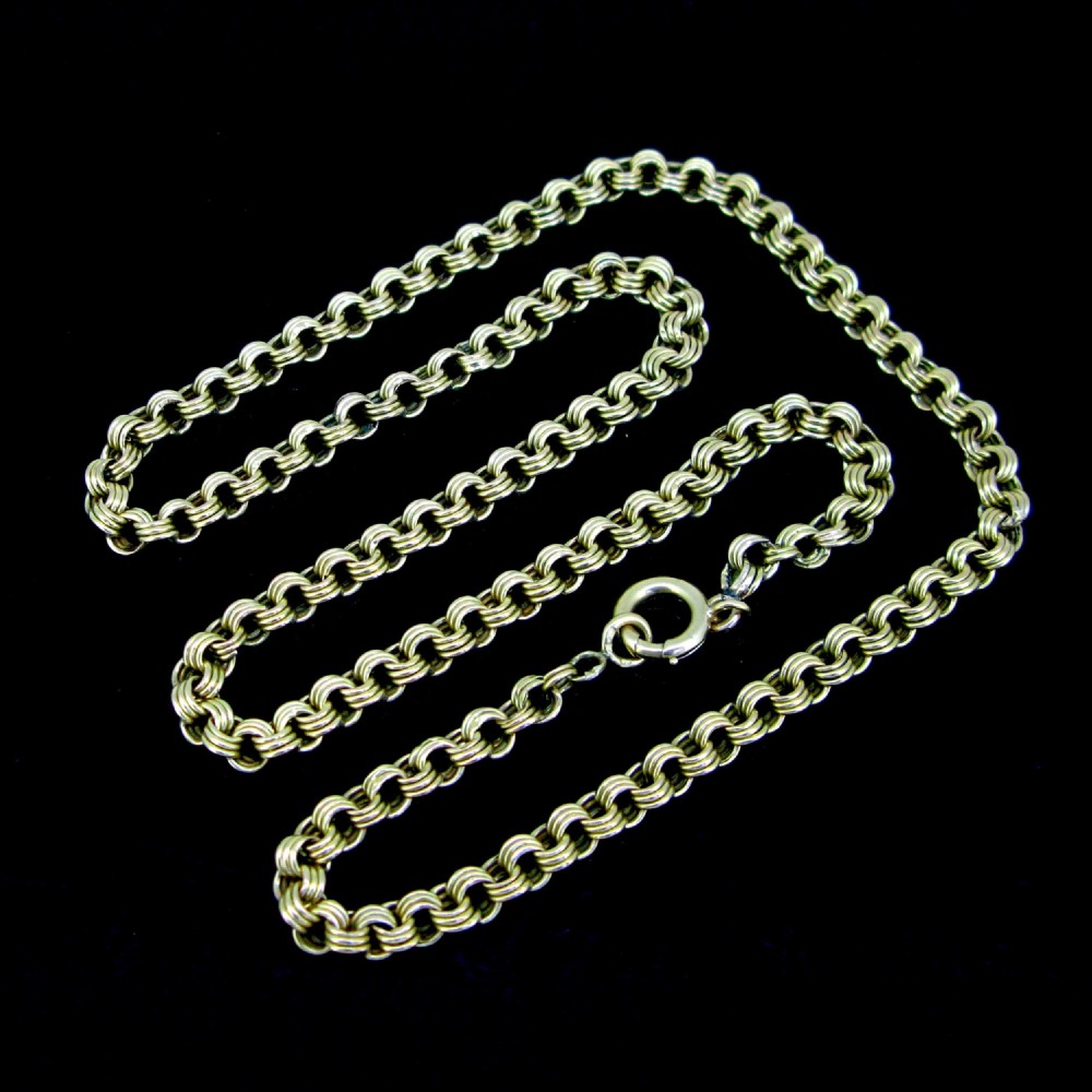 Antique Victorian Triple Flat Links Chain Necklace, 24 inches, 18kt yellow gold, France, circa 1880
