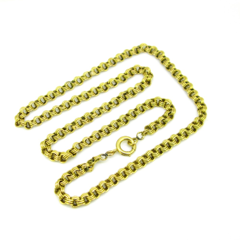 Antique Victorian Triple Flat Links Chain Necklace, 24 inches, 18kt yellow gold, France, circa 1880 View III
