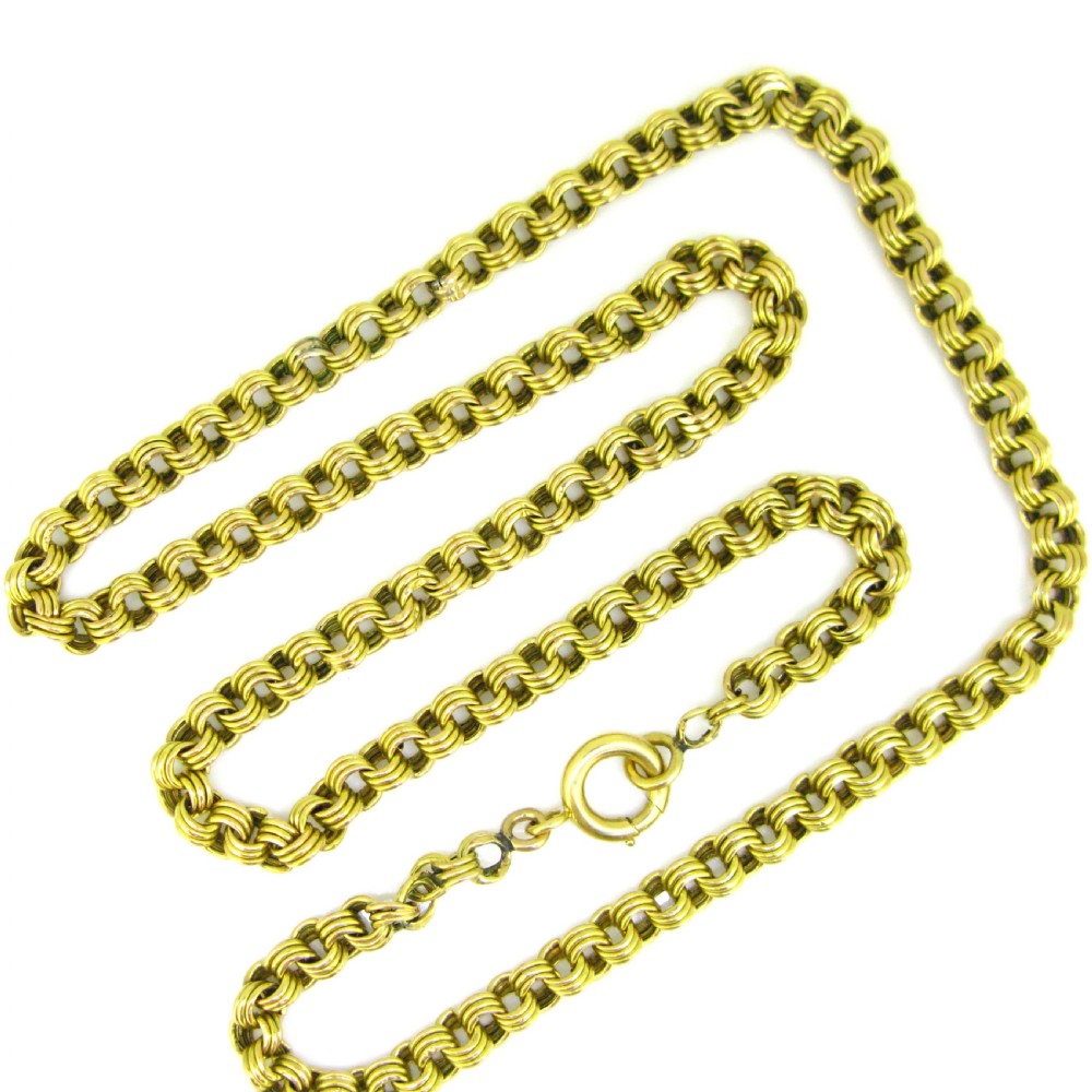 Antique Victorian Triple Flat Links Chain Necklace, 24 inches, 18kt yellow gold, France, circa 1880 View IV