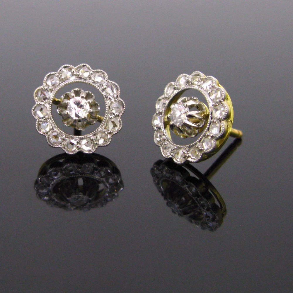 Beautiful Edwardian Diamonds studs, 18kt gold and platinum, circa 1910