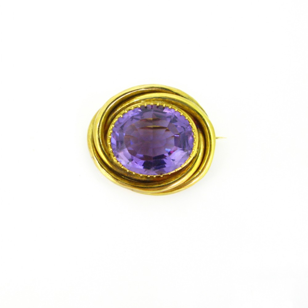 Antique Victorian Amethyst 18k Yellow Gold Brooch, circa 1880 View V