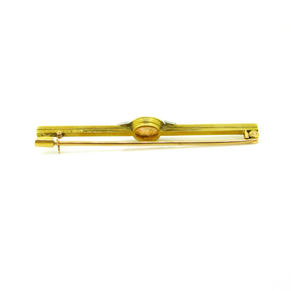 Antique Edwardian Opal Rose cut Diamonds Enamel Bar Brooch, 18kt yellow gold and platinum, circa 1910 View III