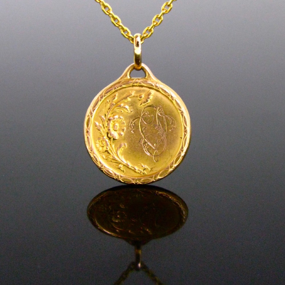 Antique Art Nouveau Flowery Pendant, 14kt and 16kt yellow and rose gold, circa 1900