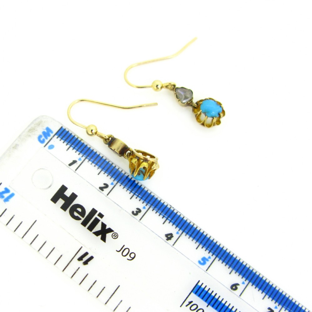 Antique Victorian Turquoises and Rose cut Diamonds Earrings, 18kt rose gold, circa 1880 View II