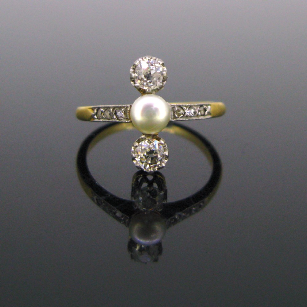 Antique Edwardian Pearl and Diamonds Ring, France, circa 1910