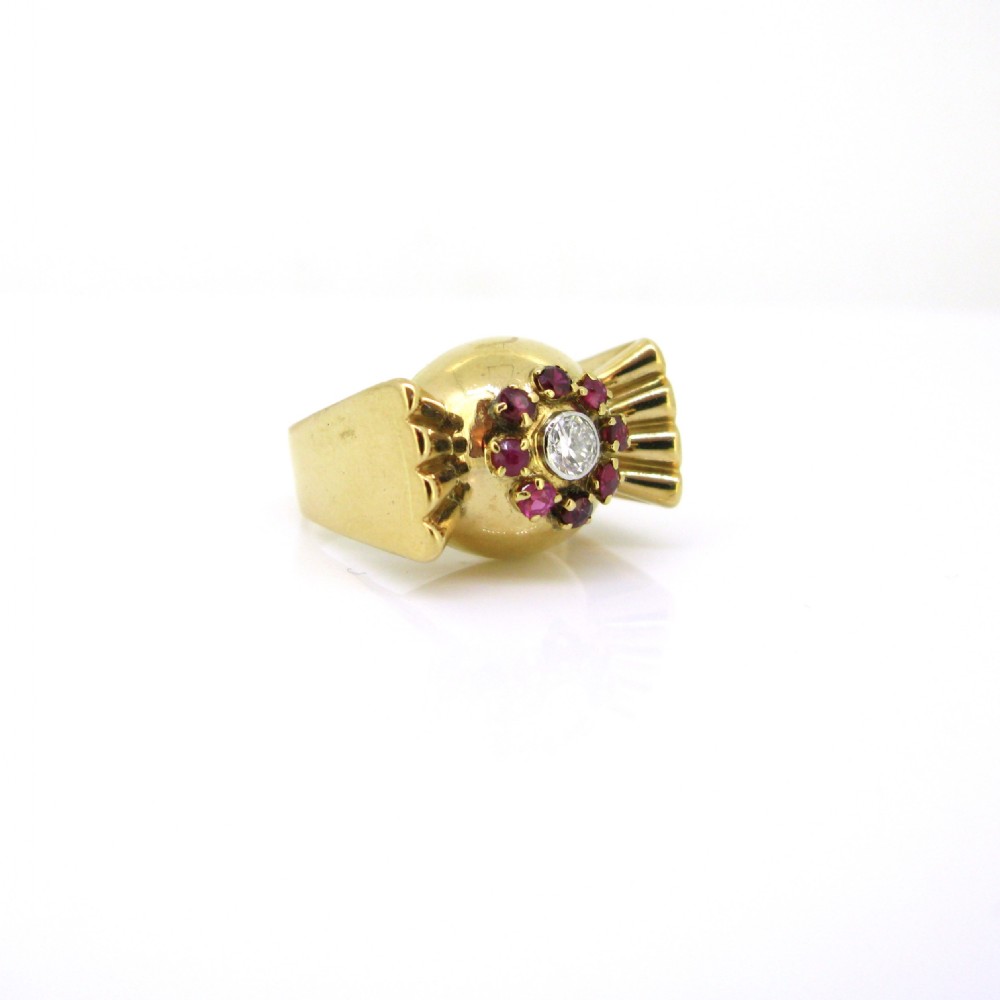 Retro Tank Diamond Ruby Ring, 18kt gold and platinum, France,  circa 1940 View VI