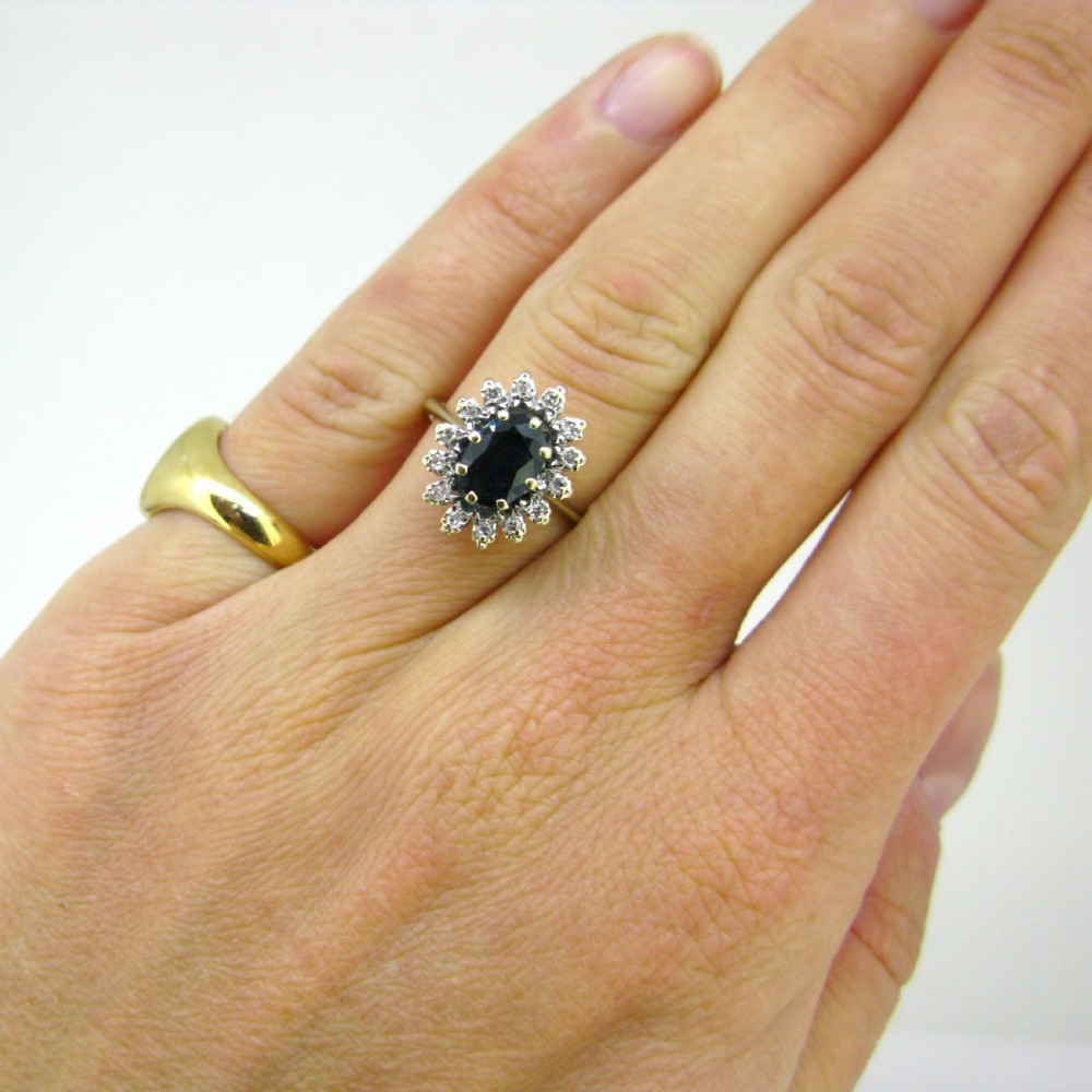 Vintage Sapphire Diamond Cluster Ring, 18kt white gold, circa 1950
 View VII