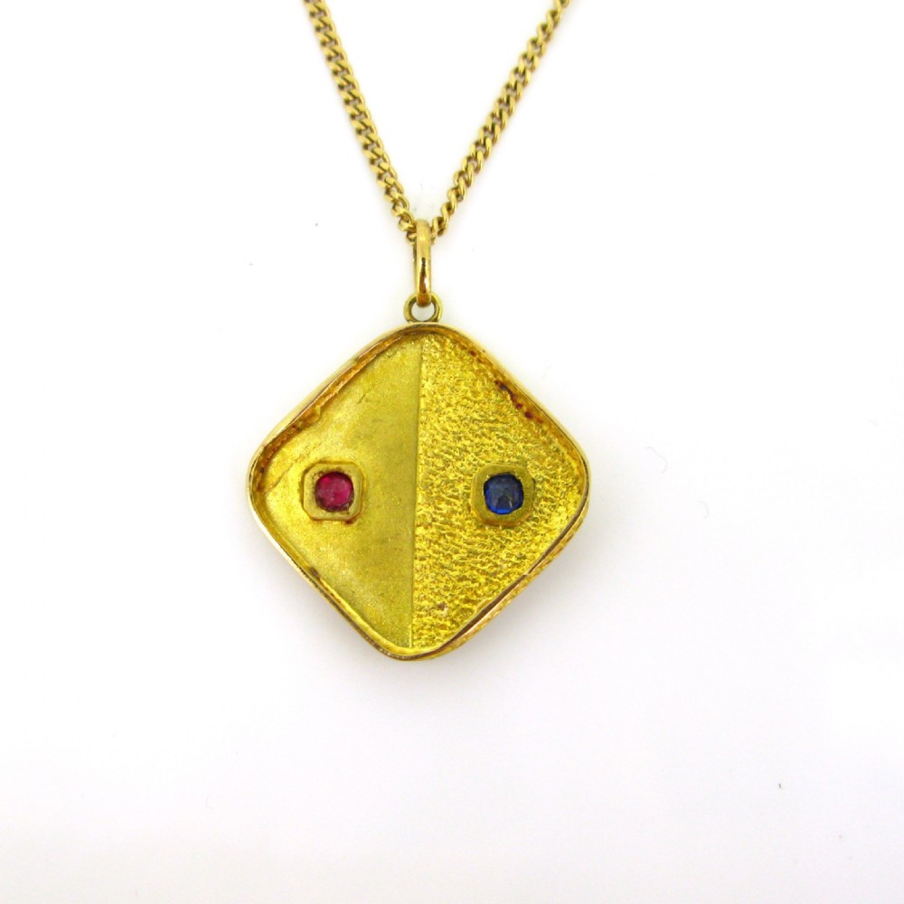 Antique Victorian Sapphire, Ruby and Pearls Pendant, 18kt yellow gold, circa 1880 View III