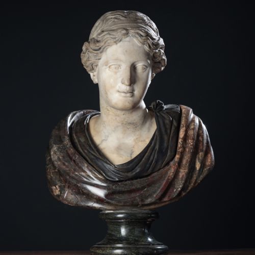 A WHITE AND MIXED MARBLE BUST OF A LADY - ADDITIONAL PHOTO 1