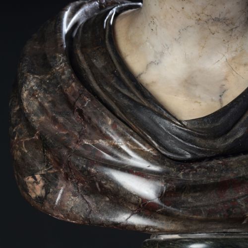 A WHITE AND MIXED MARBLE BUST OF A LADY - ADDITIONAL PHOTO 5