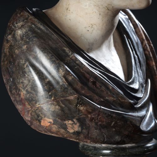 A WHITE AND MIXED MARBLE BUST OF A LADY - ADDITIONAL PHOTO 18