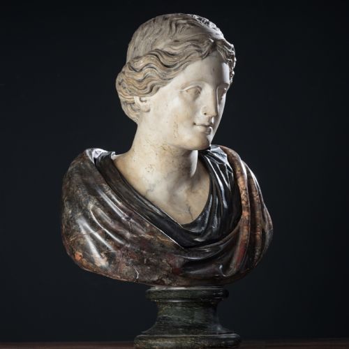 A WHITE AND MIXED MARBLE BUST OF A LADY - ADDITIONAL PHOTO 19