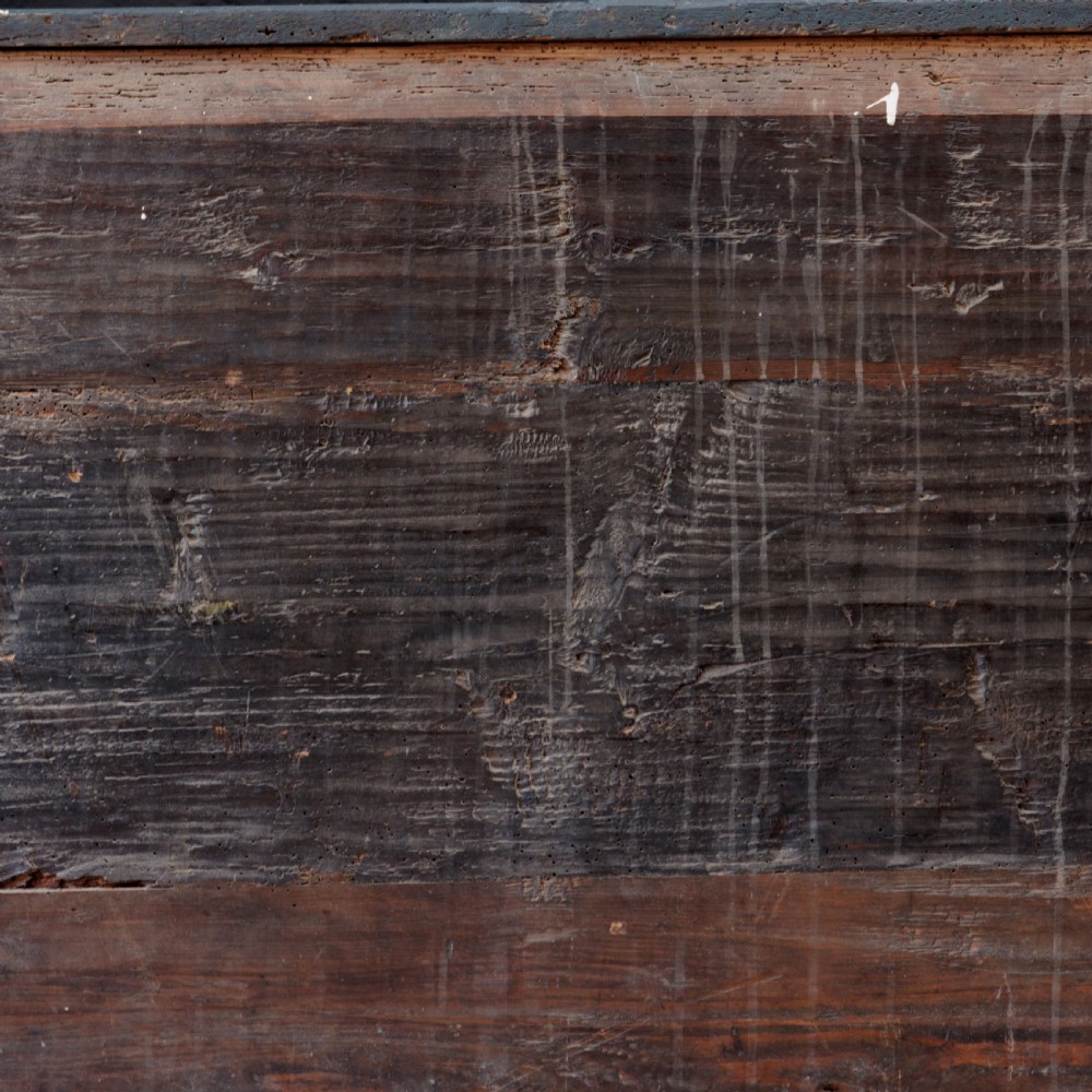 An 18th-century dark green painted serpentine-front chest featuring three drawers and detailed brass keyhole escutcheons. View VII
