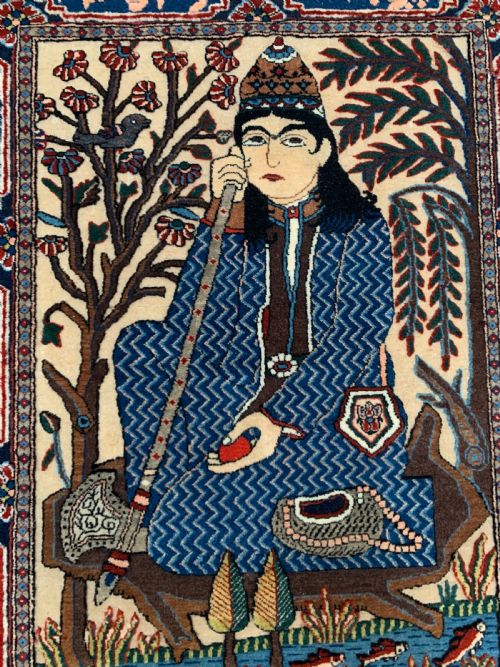 KASHAN MOHTASHAM SMALL RUG DEPICTING SEATED DARVESH POSSIBLY NOOR ALI SHAH - ADDITIONAL PHOTO 2