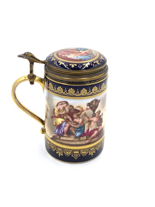19TH CENTURY BLUE VIENNA TANKARD WITH LID - ADDITIONAL PHOTO 2