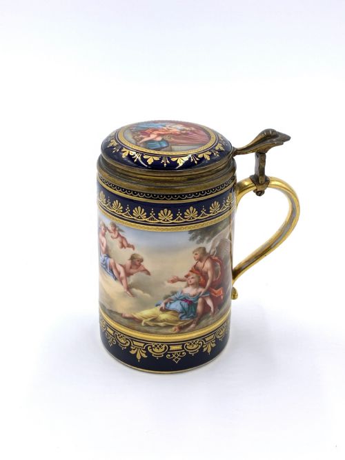 19TH CENTURY BLUE VIENNA TANKARD WITH LID - ADDITIONAL PHOTO 3