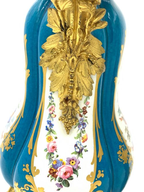 PAIR OF SKY BLUE ORMOLU AND SEVRES STYLE PORCELAIN VASES - ADDITIONAL PHOTO 3