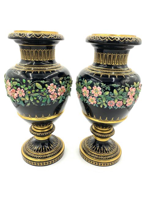 OPALINE GLASS WITH FLORAL DESIGN VASES - ADDITIONAL PHOTO 1