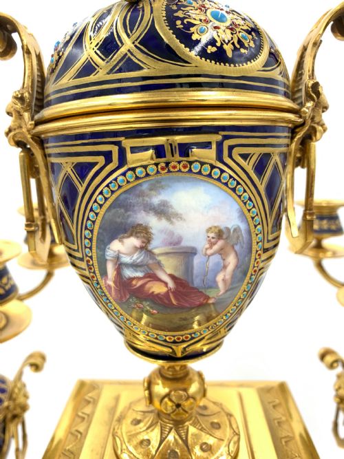 BEJEWELLED 19TH CENTURY SEVRES STYLE CLOCK SET - ADDITIONAL PHOTO 3