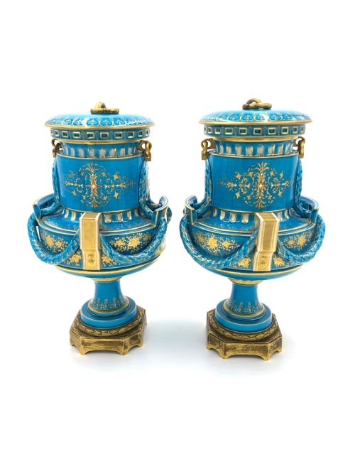 PAIR OF SKY BLUE SEVRES STYLE VASES - ADDITIONAL PHOTO 1