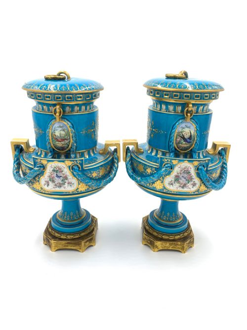 PAIR OF SKY BLUE SEVRES STYLE VASES - ADDITIONAL PHOTO 2