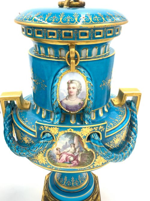 PAIR OF SKY BLUE SEVRES STYLE VASES - ADDITIONAL PHOTO 3