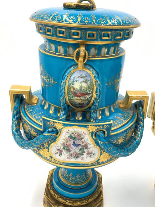 PAIR OF SKY BLUE SEVRES STYLE VASES - ADDITIONAL PHOTO 4