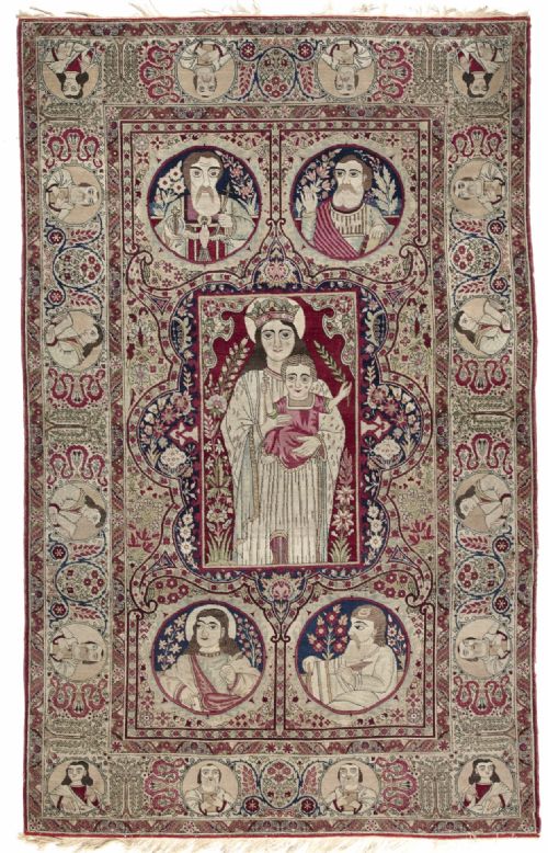 antique pictorial kerman raver - CATEGORY: ANTIQUE RUGS - DATED 19TH CENTURY