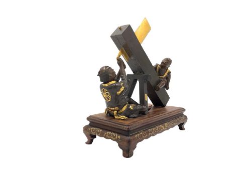A FINE LATE 19TH CENTURY JAPANESE MEIJI PERIOD BRONZE AND GILT BRONZE FIGURAL SCULPTURE MIYAO EISUKE - ADDITIONAL PHOTO 3