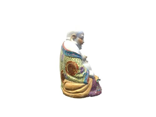 LARGE CHINESE FAMILLE ROSE PORCELAIN LAUGHING BUDDHA STATUE - ADDITIONAL PHOTO 2
