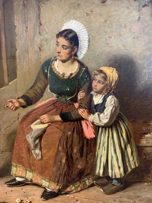 LARGE NORTHERN EUROPEAN PORTRAIT OF A PEASANT WOMEN AND HER CHILDREN - ADDITIONAL PHOTO 2