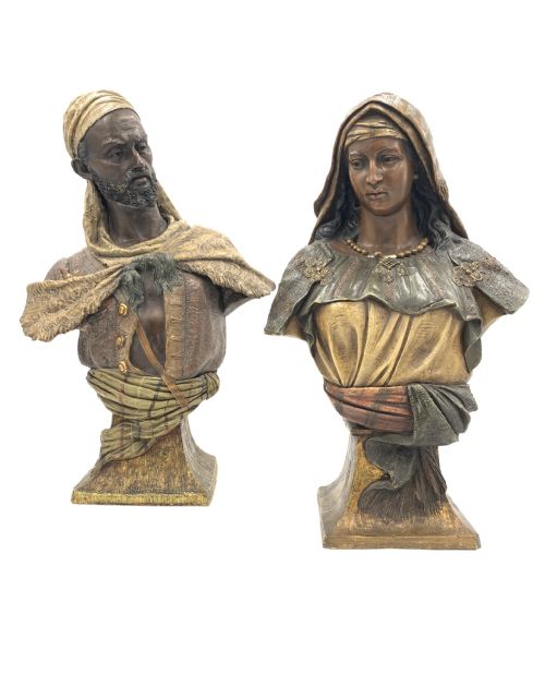 pair of antique orientalist terracotta busts by friedrich goldscheider - CATEGORY: ANTIQUE CERAMICS - DATED 19TH CENTURY