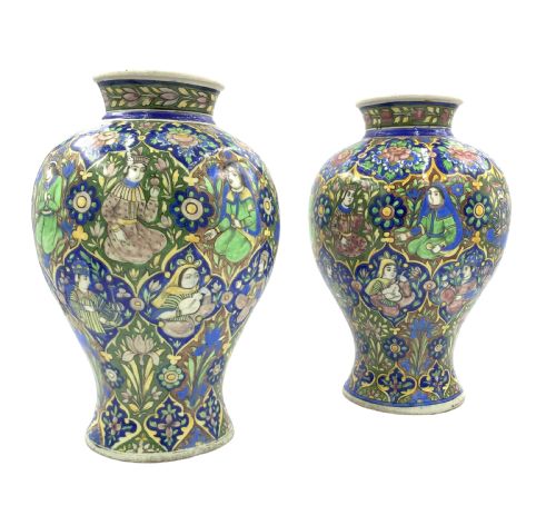 a pair of qajar vases with floral design iran 19th century - CATEGORY: ANTIQUE VASES - DATED 19TH CENTURY