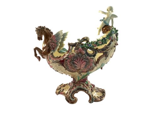 MAJOLICA CENTREPIECE IN FORM OF NAUTILUS SHELL 19TH CENTURY ITALY - ADDITIONAL PHOTO 1