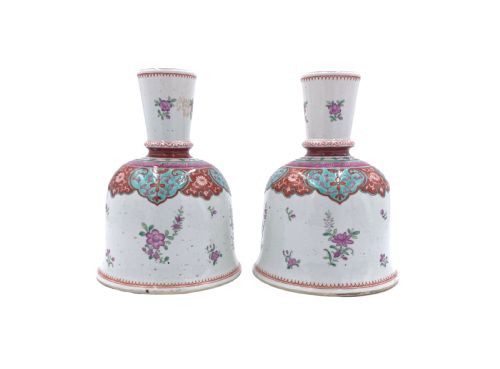 pair of antique chinese famille rose candlestick china 18th century - CATEGORY: ANTIQUE CERAMICS - DATED 18TH CENTURY