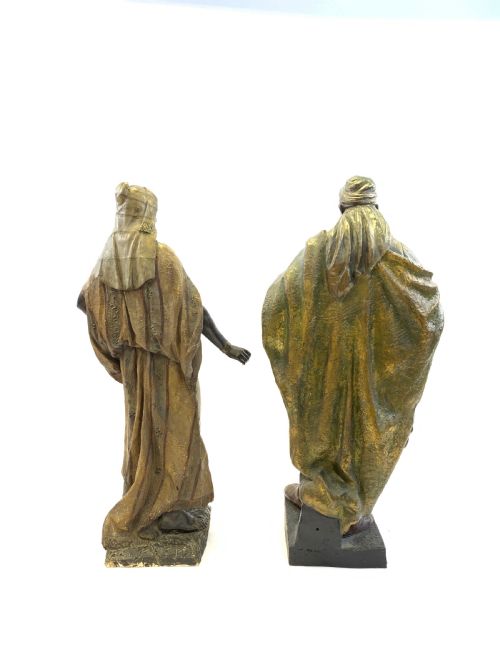 PAIR OF POLYCHROME TERRACOTTA FIGURES OF AN ORIENTAL LADY AND ARAB SOLDIER BY FRIEDRICH GOLDSCHEIDER 19TH CENTURY - ADDITIONAL PHOTO 2