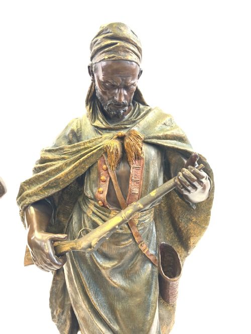 PAIR OF POLYCHROME TERRACOTTA FIGURES OF AN ORIENTAL LADY AND ARAB SOLDIER BY FRIEDRICH GOLDSCHEIDER 19TH CENTURY - ADDITIONAL PHOTO 4