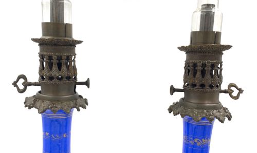 BLUE OPALINE OIL LAMPS FOR THE TURKISH MARKET FRANCE19TH CENTURY - ADDITIONAL PHOTO 2
