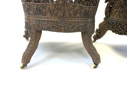 PAIR OF CARVED HARDWOOD ANGLO INDIAN ARM CHAIRS FROM THE BOMBAY PRESIDENCY 19TH CENTURY - ADDITIONAL PHOTO 8
