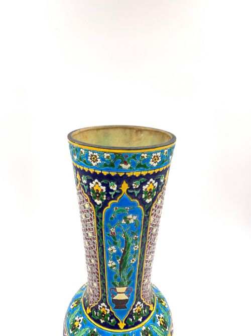 LONGWY FAIENCE ENAMELLED PLATE AND VASE - ADDITIONAL PHOTO 3