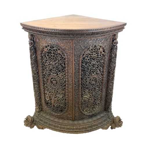 HEAVILY CARVED ANGLO INDIAN CORNER CABINET 19TH CENTURY - ADDITIONAL PHOTO 1