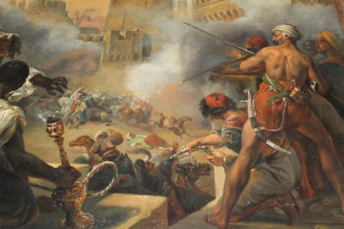 OIL ON CANVAS ORIENTALIST PAINTING DEPICTS THE MASSACRE OF THE MAMELUKES AFTER HORACE VERNET ENGLISH SCHOOL 19TH CENTURY - ADDITIONAL PHOTO 2