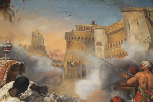 OIL ON CANVAS ORIENTALIST PAINTING DEPICTS THE MASSACRE OF THE MAMELUKES AFTER HORACE VERNET ENGLISH SCHOOL 19TH CENTURY - ADDITIONAL PHOTO 3