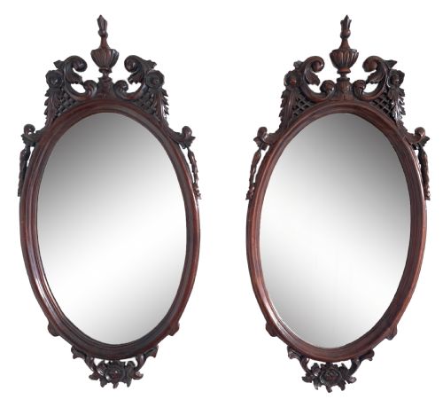 pair of antique victorian oval mahogany mirrors 19th century - CATEGORY: ANTIQUE MIRRORS - DATED 19TH CENTURY