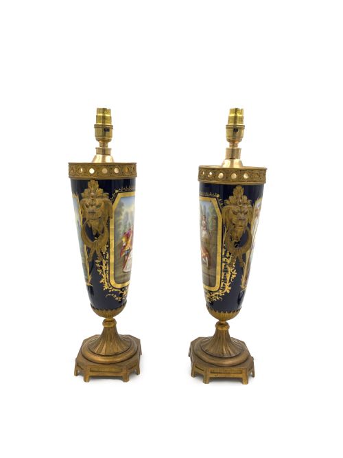 PAIR OF SVRES STYLE AND ORMOLU FRENCH HANDPAINTED PORCELAIN TABLE LAMPS - ADDITIONAL PHOTO 2