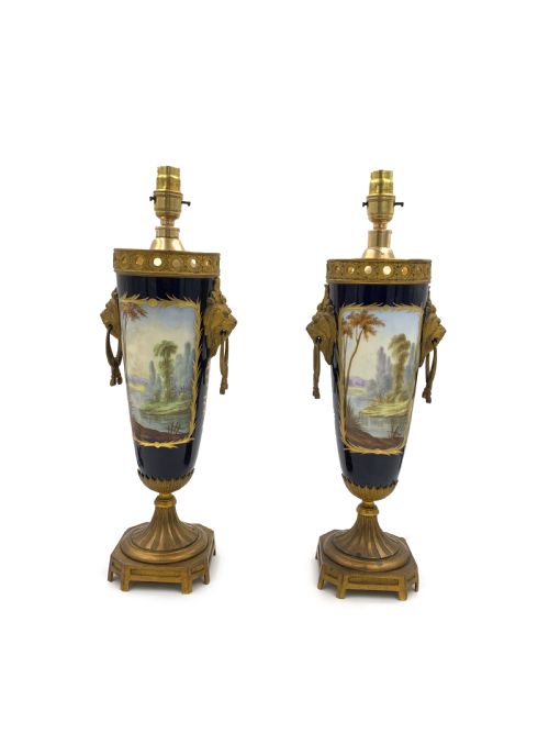 PAIR OF SVRES STYLE AND ORMOLU FRENCH HANDPAINTED PORCELAIN TABLE LAMPS - ADDITIONAL PHOTO 6